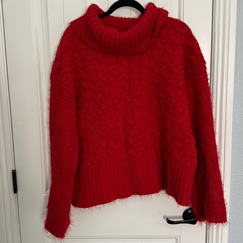 Anthropologie Sleeping on Snow Red Thick Knit Warm Sweater L